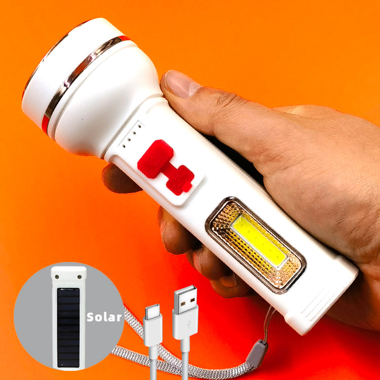 Solar Plastic ABS Torch COB Side Light Power Display Long Battery Life Flashlight Outdoor Tactical Flashlight With Tail Rope