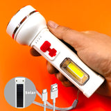 Solar Plastic ABS Torch COB Side Light Power Display Long Battery Life Flashlight Outdoor Tactical Flashlight With Tail Rope
