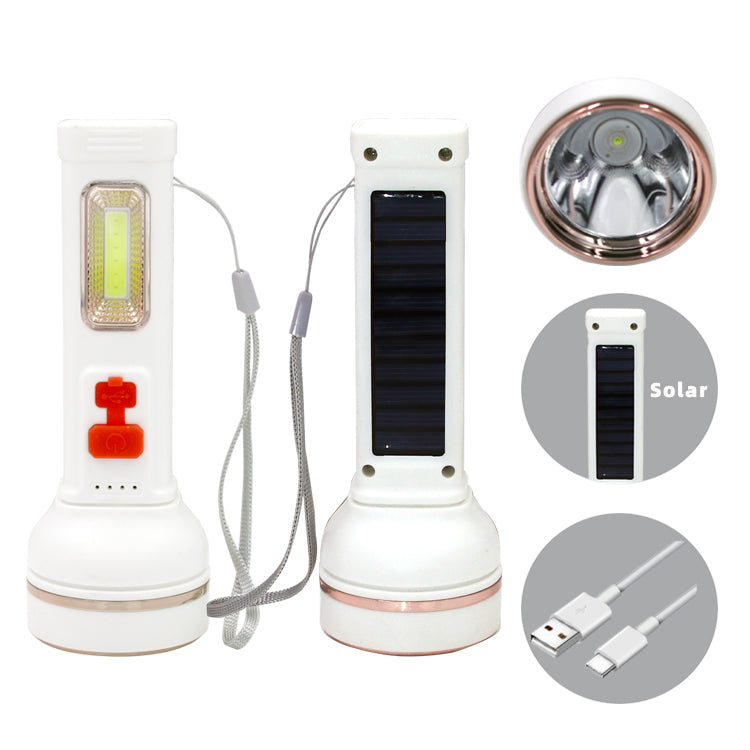 Solar Plastic ABS Torch COB Side Light Power Display Long Battery Life Flashlight Outdoor Tactical Flashlight With Tail Rope